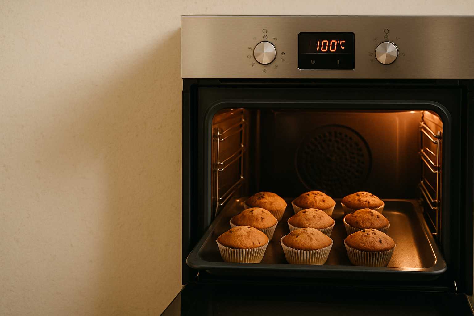 Preheated oven at ideal temperature baking muffins evenly, illustrating baking tips and the importance of preheating.