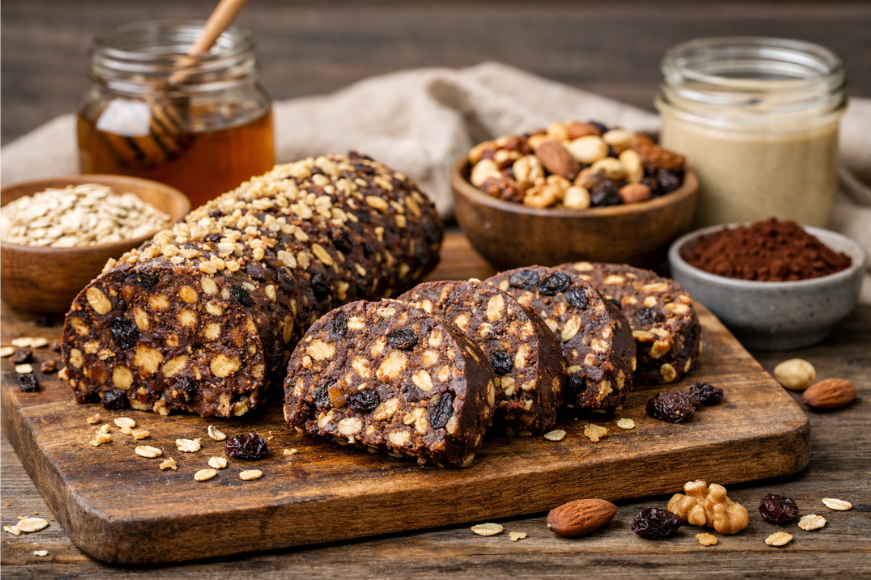 Κορμός ψυγείου με ταχίνι, δημητριακά, ξηρούς καρπούς και σταφίδες