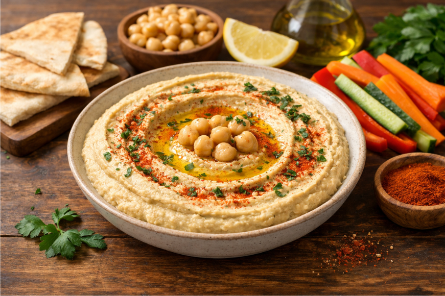 Χούμους με ρεβίθια, ελαιόλαδο και πάπρικα