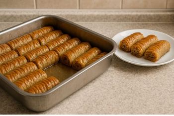 Σαραγλί σε ταψί και πιάτο