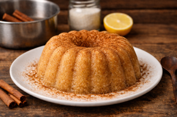 Χαλβάς σιμιγδαλένιος σε ραβδωτή φόρμα κέικ.