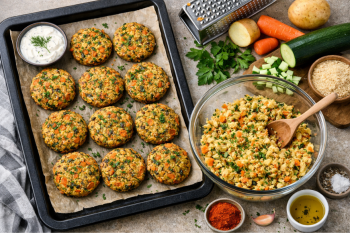 Μπιφτέκια λαχανικών φούρνου σε ταψί